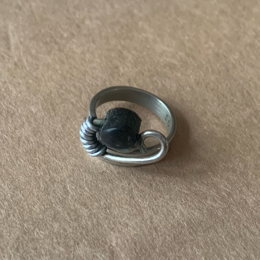 Silver Black Stone Loop Ring